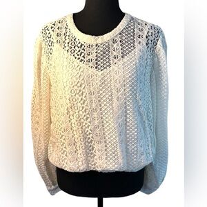 Express Women’s Size Large White Crocheted Victorian Style Blouse
